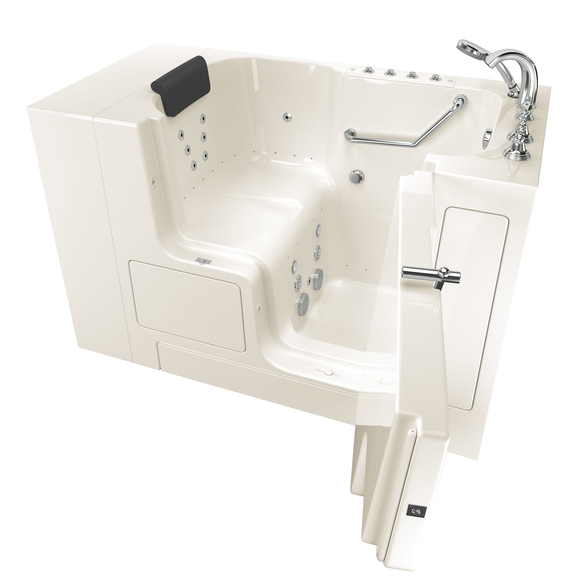 Gelcoat Premium Series 32 x 52  Inch Walk in Tub With Combination Air Spa and Whirlpool Systems   Right Hand Drain With Faucet WIB LINEN